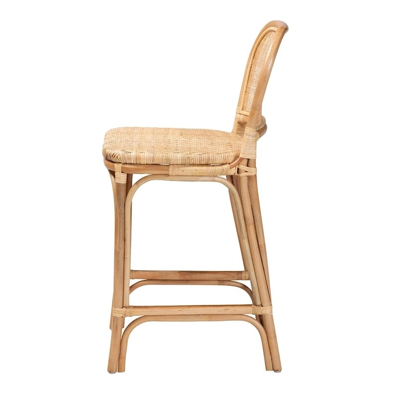 Tabouret en rotin naturel brun, style bohème moderne