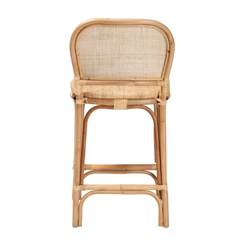 Tabouret en rotin naturel brun, style bohème moderne