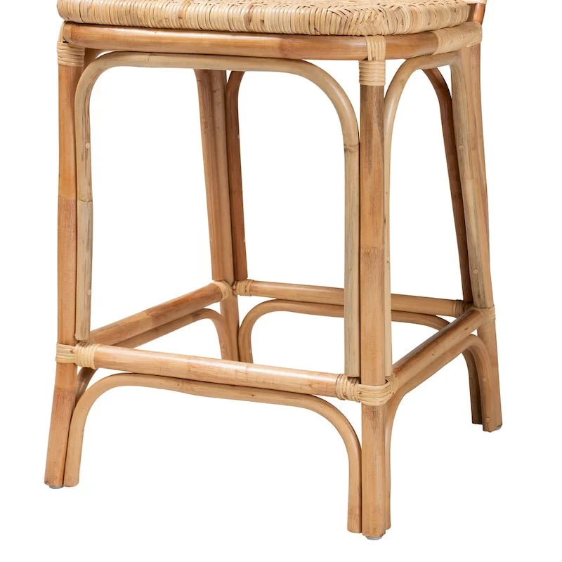 Tabouret en rotin naturel brun, style bohème moderne