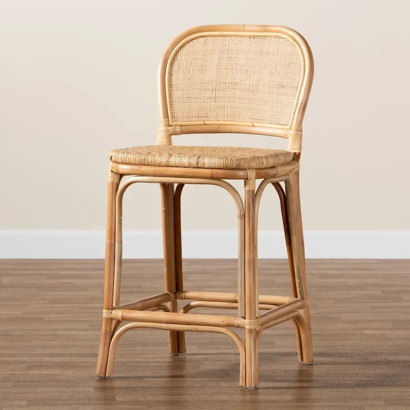 Tabouret en rotin naturel brun, style bohème moderne