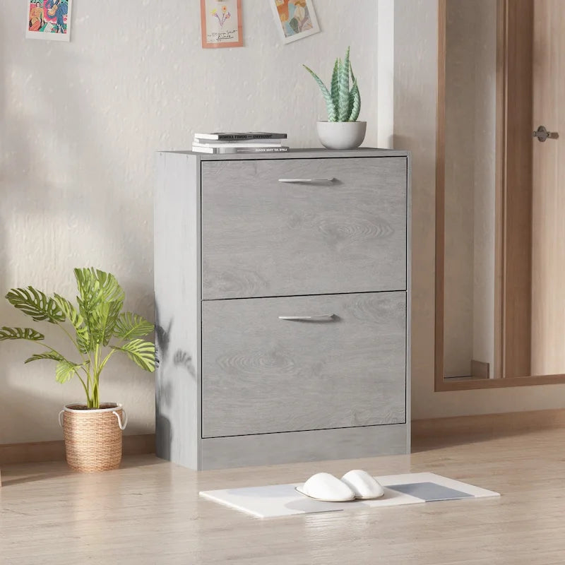 Meuble à chaussures moderne pour entrée, meuble à chaussures de sol à 2 niveaux