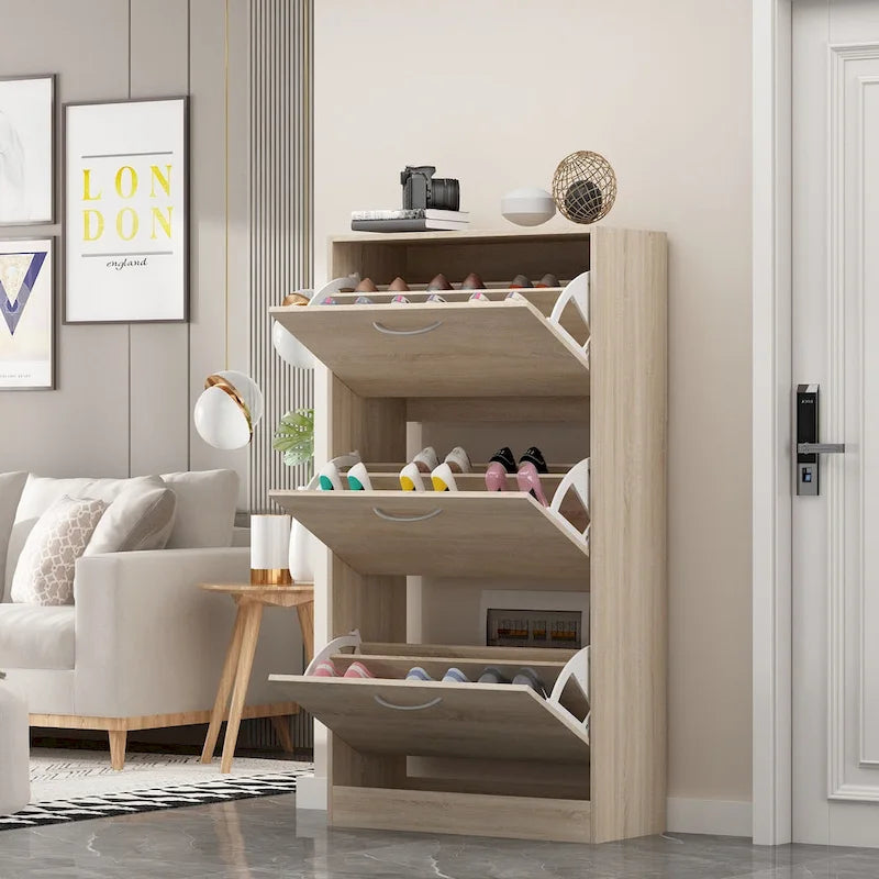 Meuble à chaussures moderne pour entrée, meuble à chaussures de sol à 2 niveaux
