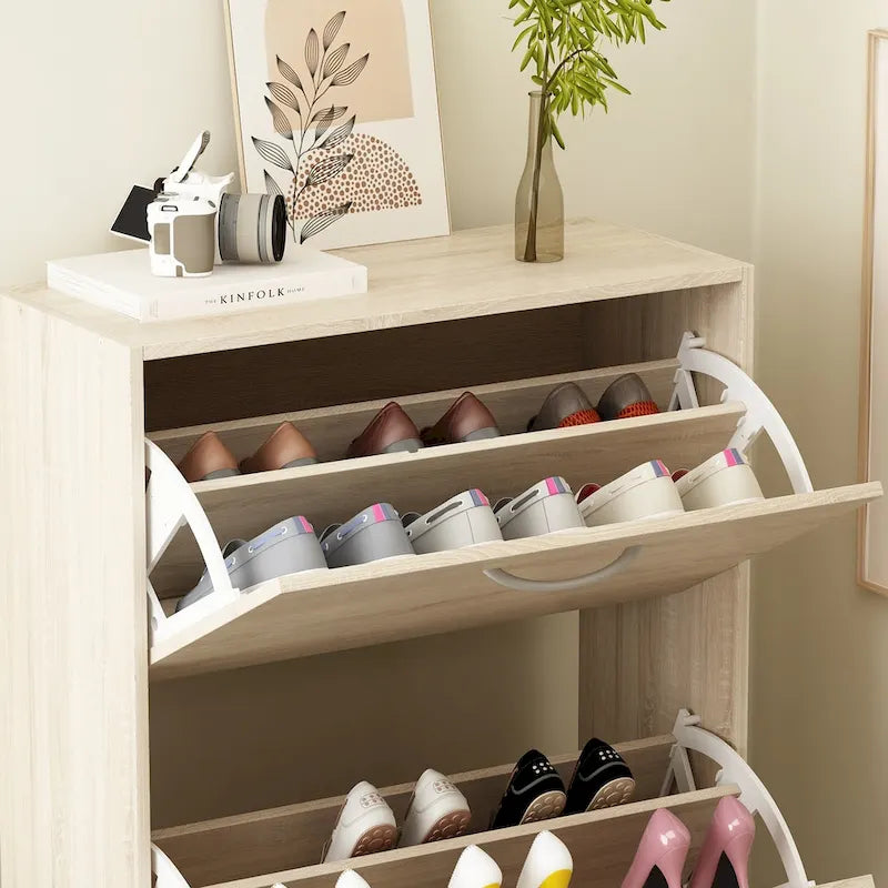 Meuble à chaussures moderne pour entrée, meuble à chaussures de sol à 2 niveaux