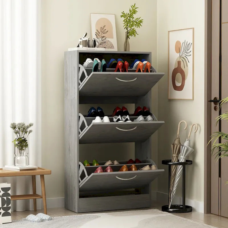 Meuble à chaussures moderne pour entrée, meuble à chaussures de sol à 2 niveaux