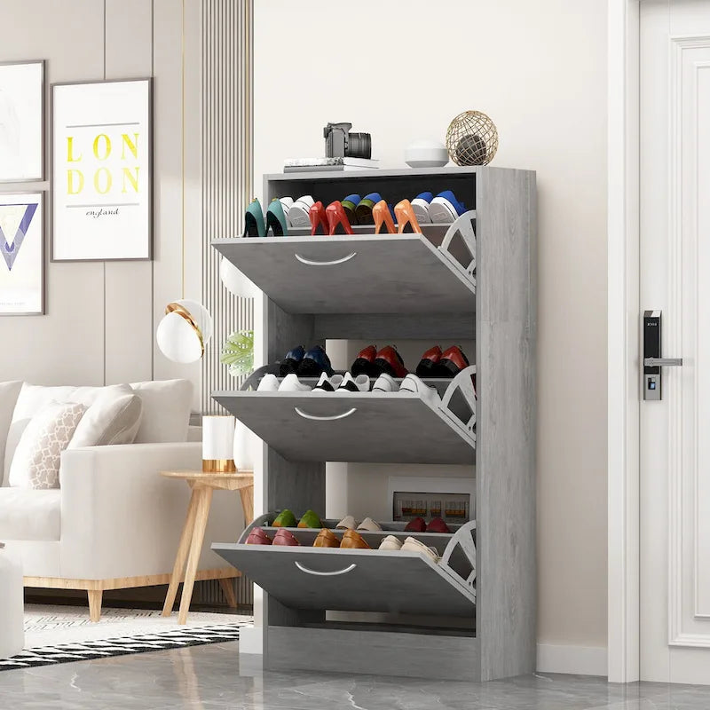 Meuble à chaussures moderne pour entrée, meuble à chaussures de sol à 2 niveaux