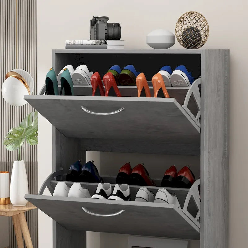 Meuble à chaussures moderne pour entrée, meuble à chaussures de sol à 2 niveaux