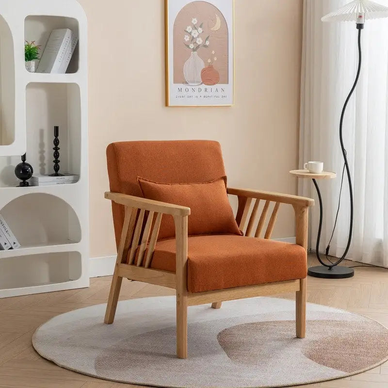 Fauteuil d'appoint en bois massif rembourré en bouclé de style milieu de siècle