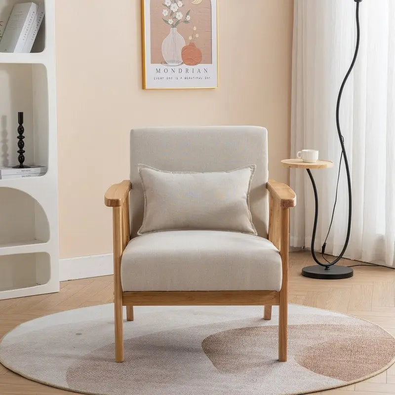 Fauteuil d'appoint en bois massif rembourré en bouclé de style milieu de siècle