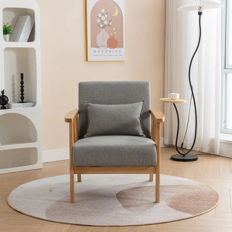 Fauteuil d'appoint en bois massif rembourré en bouclé de style milieu de siècle