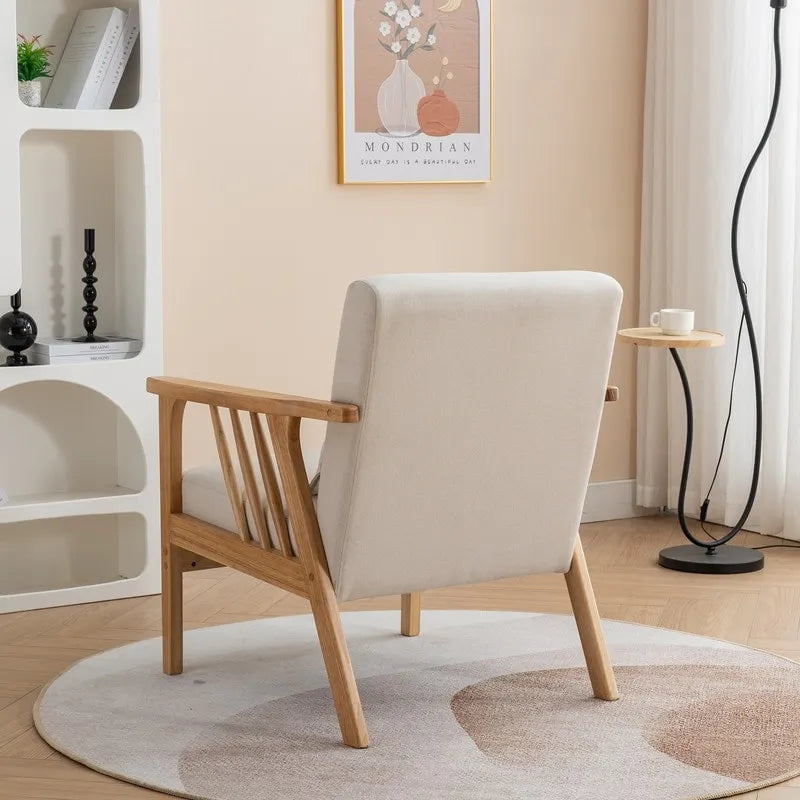 Fauteuil d'appoint en bois massif rembourré en bouclé de style milieu de siècle