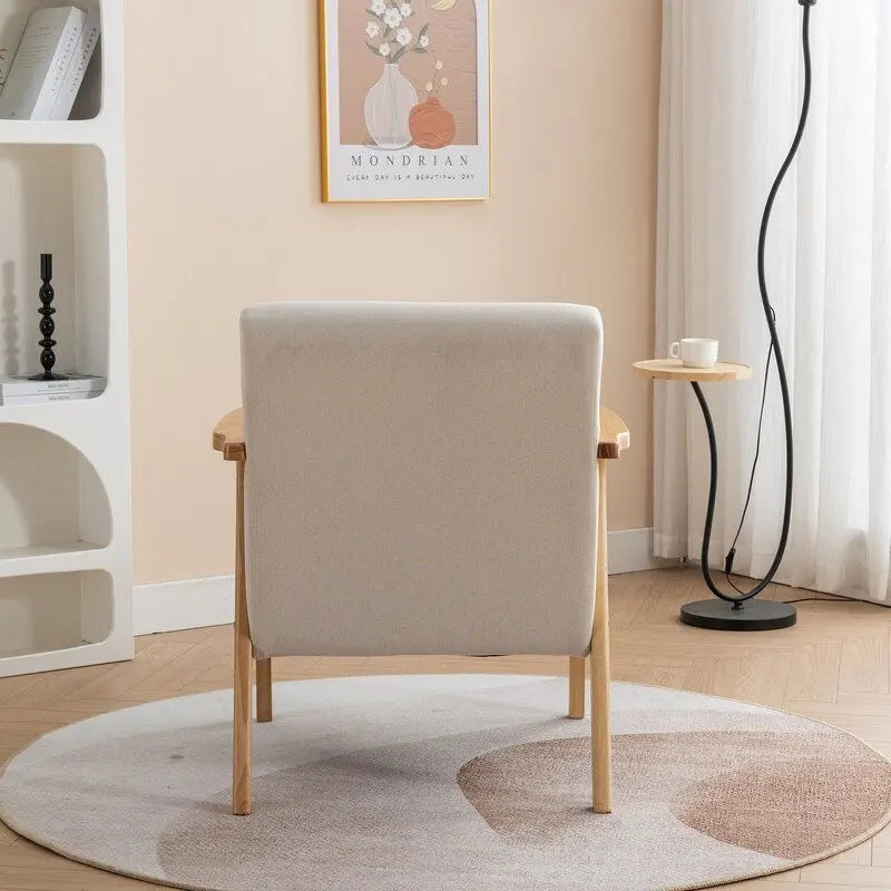 Fauteuil d'appoint en bois massif rembourré en bouclé de style milieu de siècle