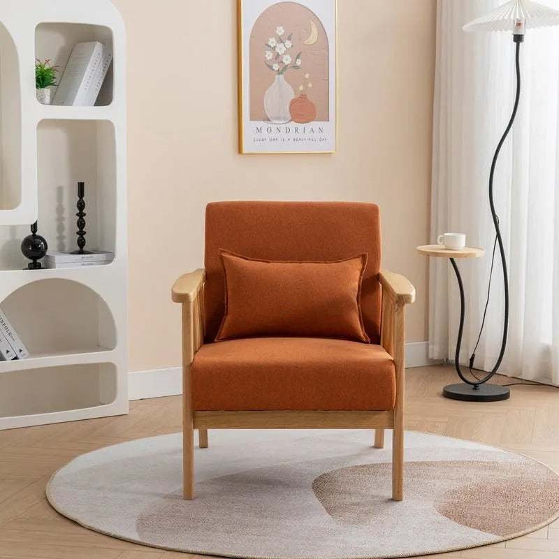 Fauteuil d'appoint en bois massif rembourré en bouclé de style milieu de siècle