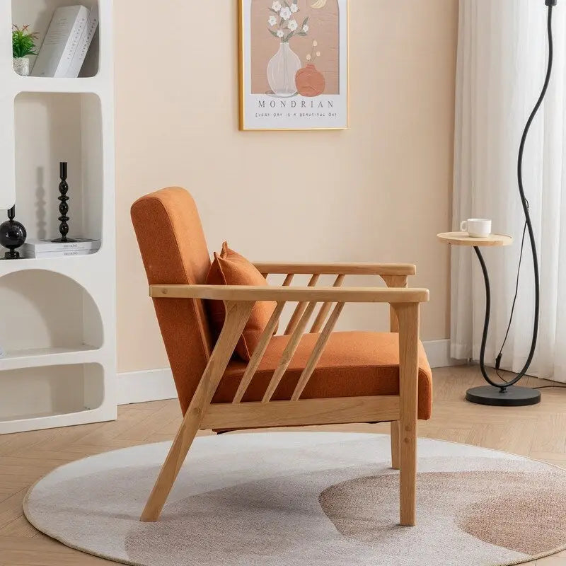 Fauteuil d'appoint en bois massif rembourré en bouclé de style milieu de siècle