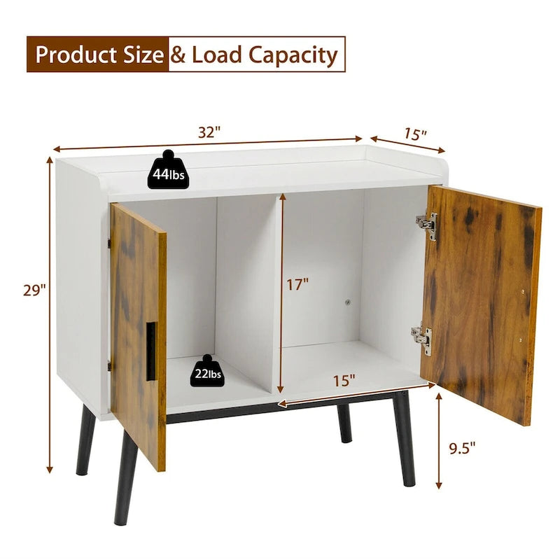 Bahut de rangement avec 2 portes et pieds en métal