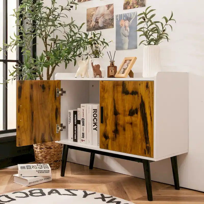 Bahut de rangement avec 2 portes et pieds en métal