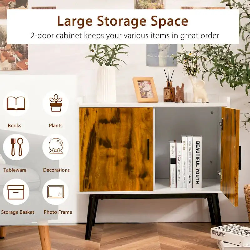 Bahut de rangement avec 2 portes et pieds en métal