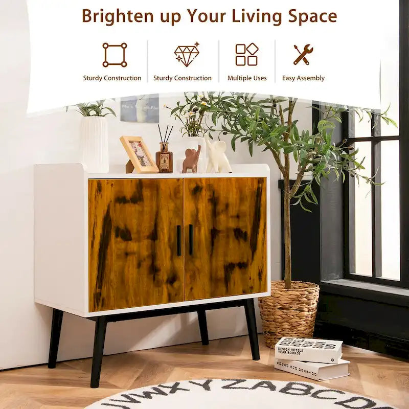 Bahut de rangement avec 2 portes et pieds en métal