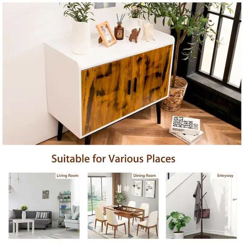 Bahut de rangement avec 2 portes et pieds en métal