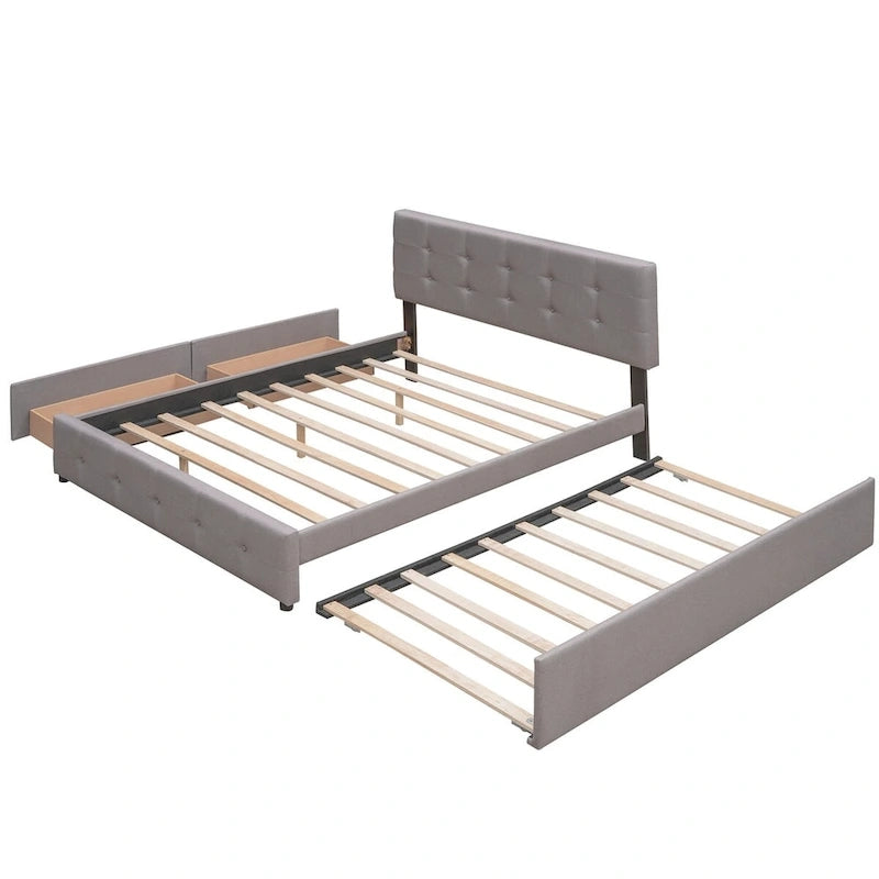 Lit plateforme en tissu de lin