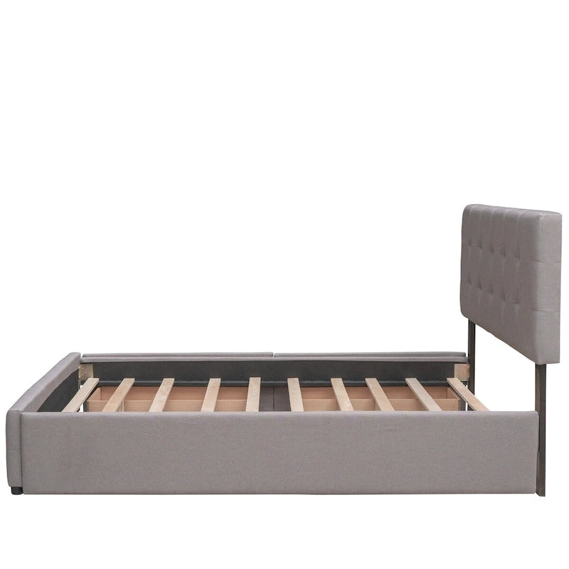 Lit plateforme en tissu de lin