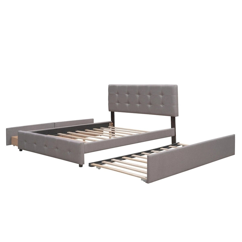 Lit plateforme en tissu de lin