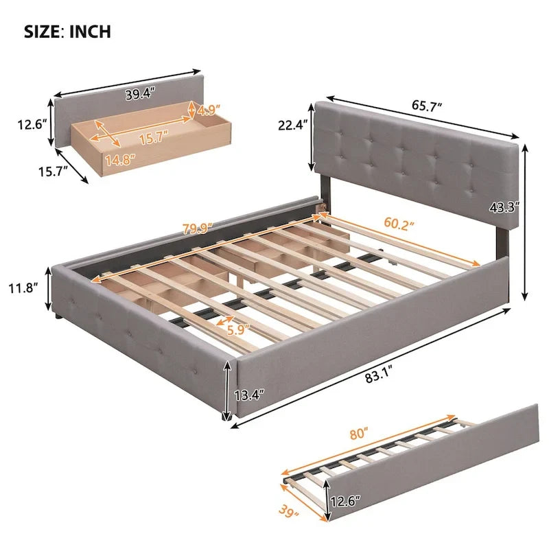 Lit plateforme en tissu de lin