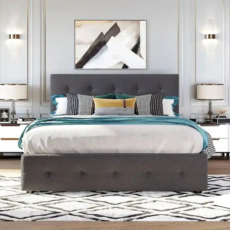 Lit plateforme en tissu de lin
