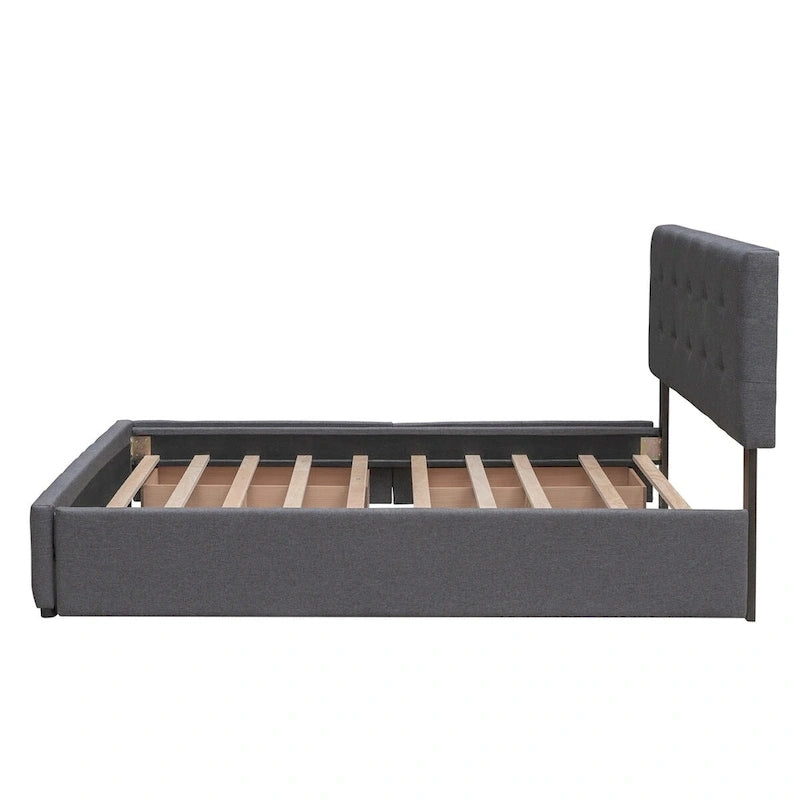Lit plateforme en tissu de lin