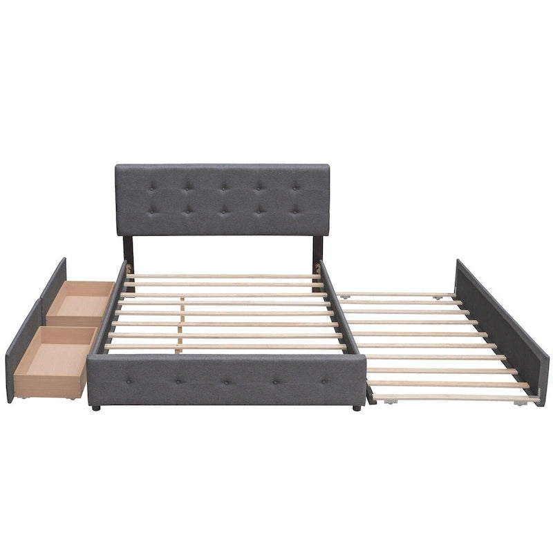 Lit plateforme en tissu de lin