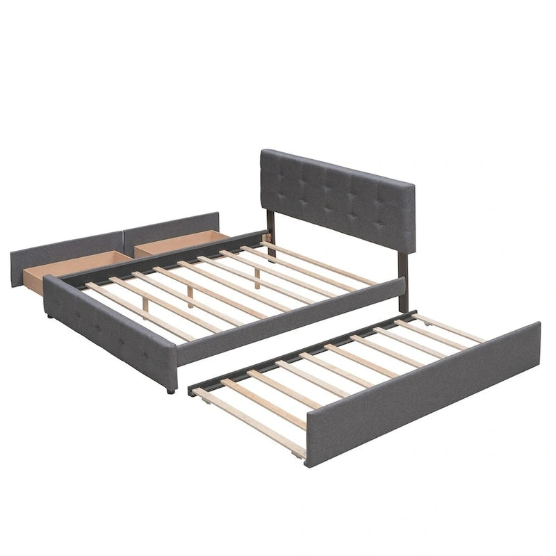 Lit plateforme en tissu de lin