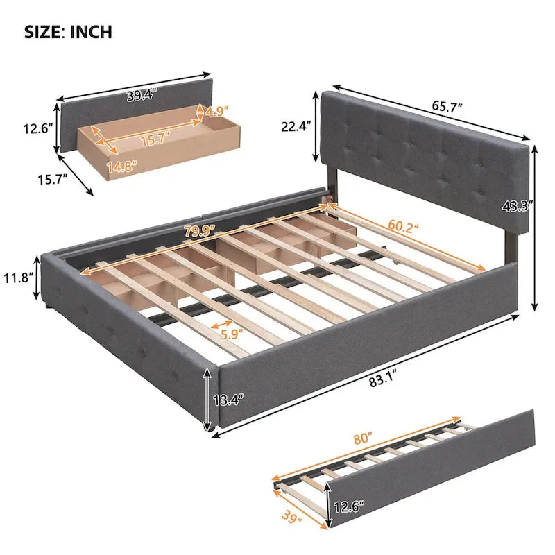 Lit plateforme en tissu de lin