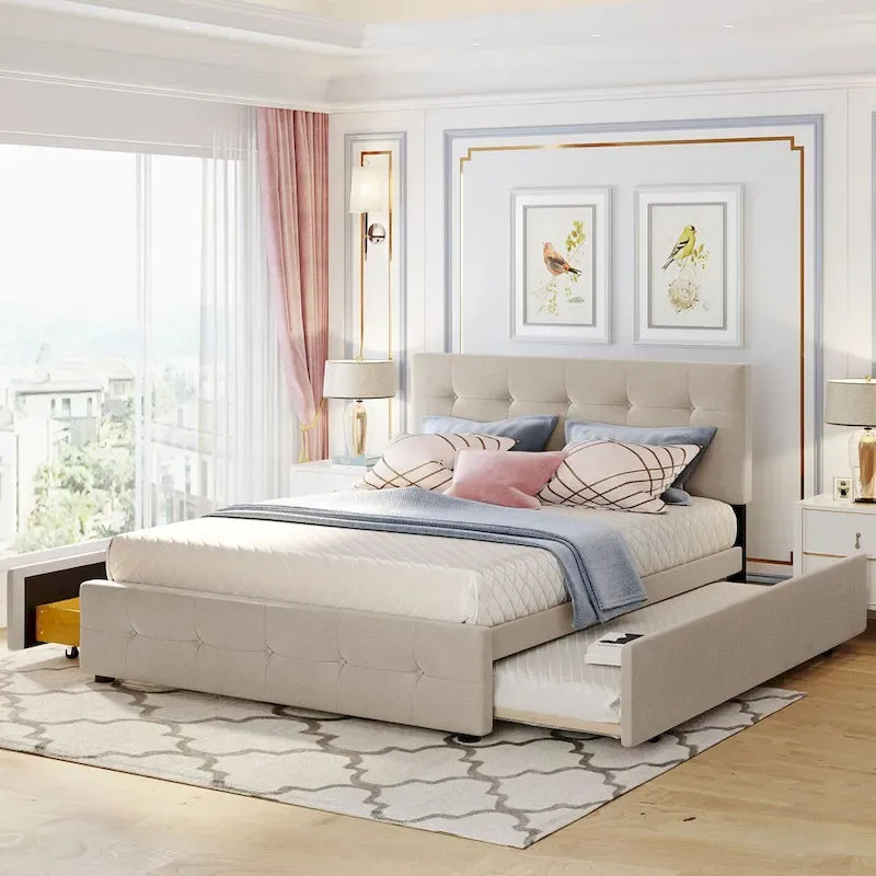 Lit plateforme en tissu de lin