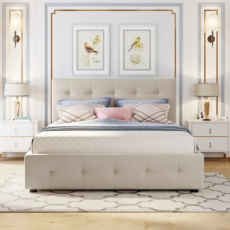 Lit plateforme en tissu de lin