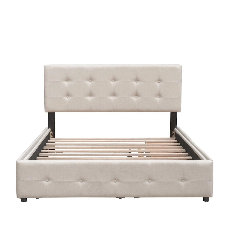 Lit plateforme en tissu de lin