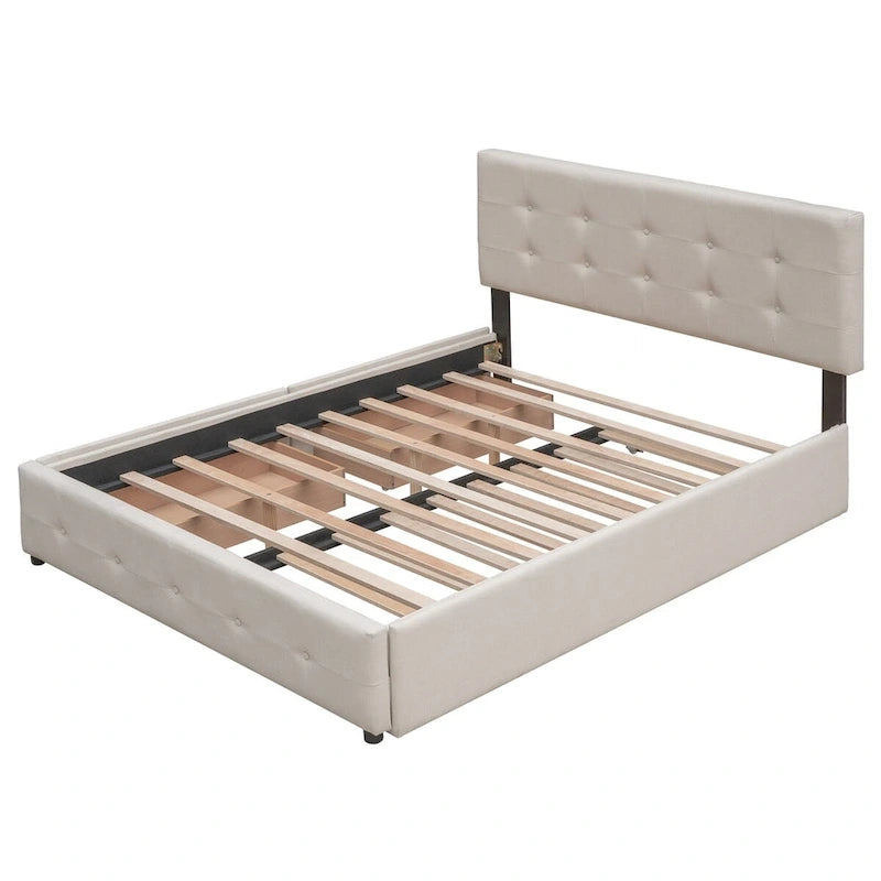 Lit plateforme en tissu de lin
