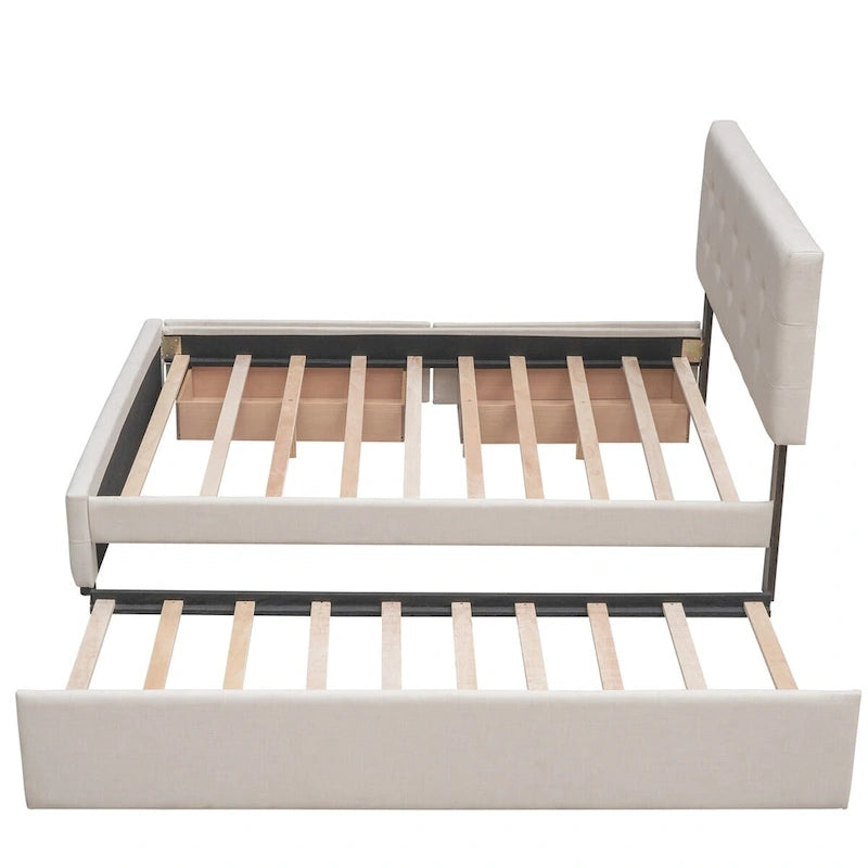 Lit plateforme en tissu de lin