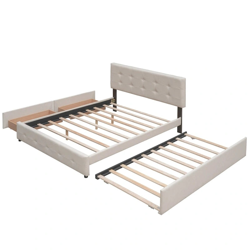 Lit plateforme en tissu de lin