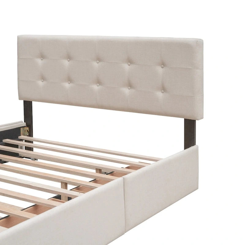 Lit plateforme en tissu de lin