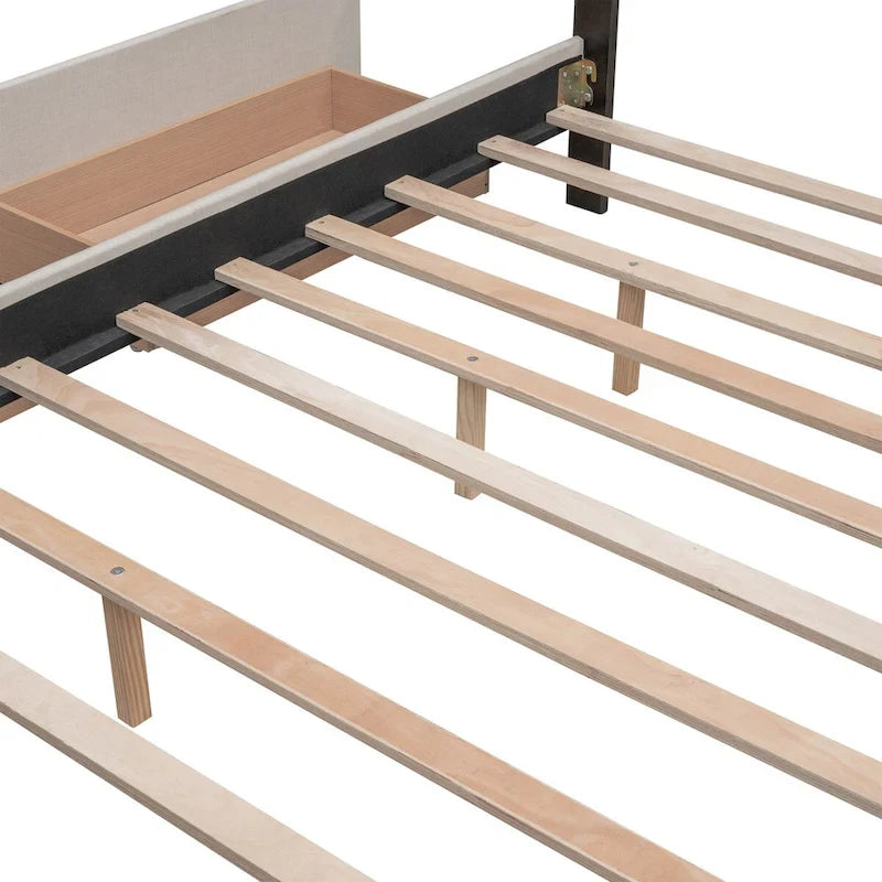 Lit plateforme en tissu de lin