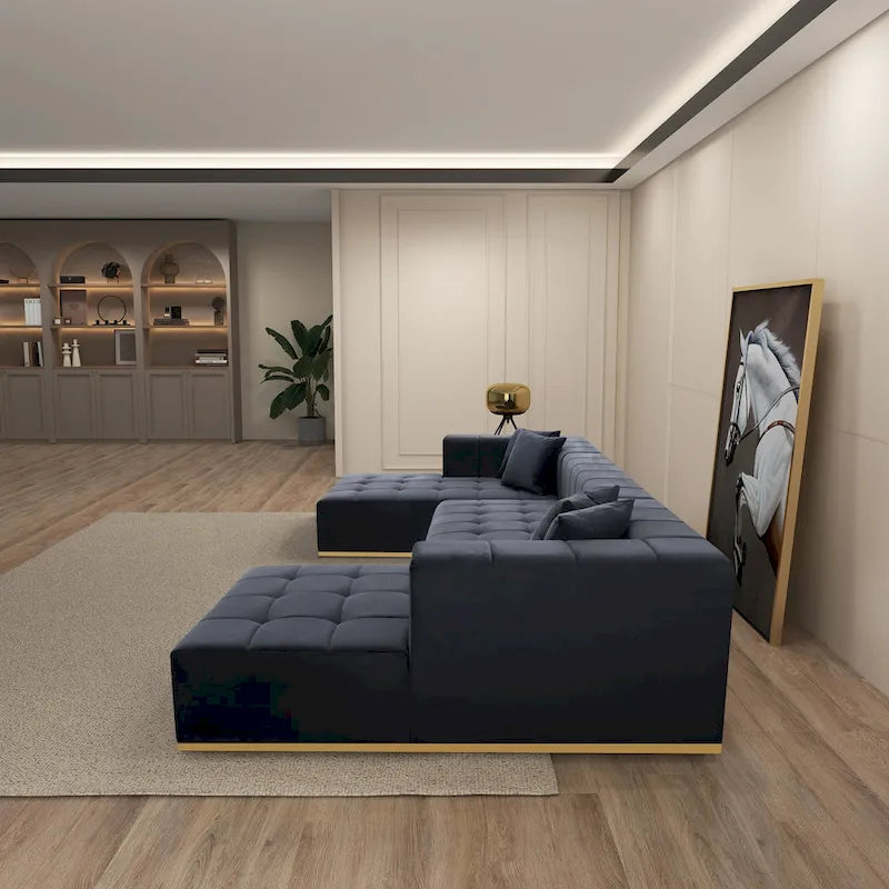 Canapé d'angle en U 3 places en velours