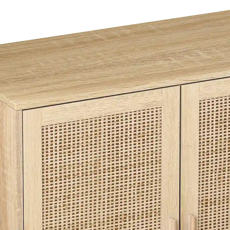 Meuble de rangement décoratif en rotin à 4 portes