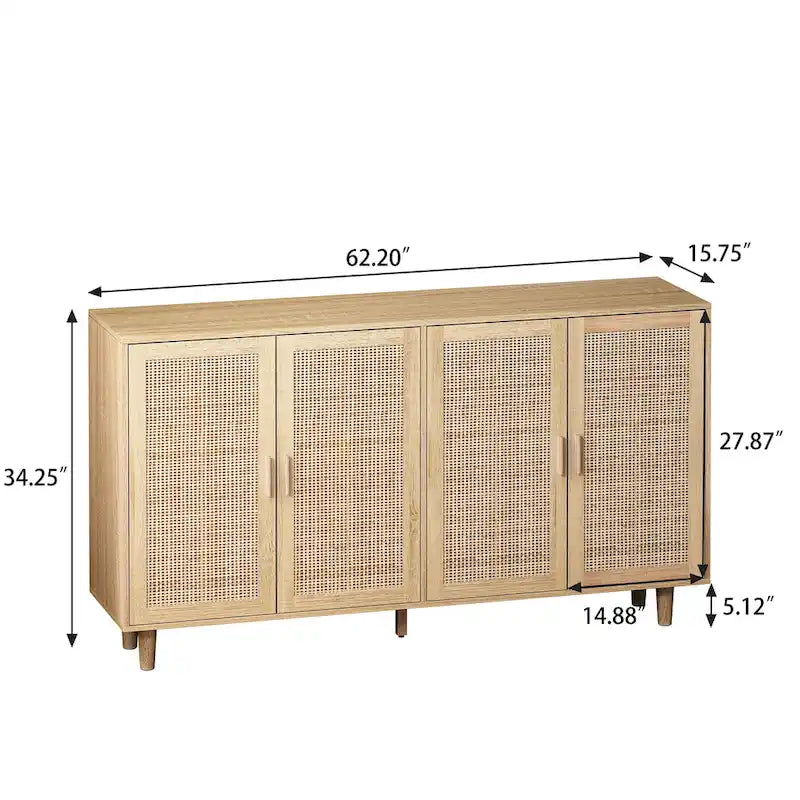 Meuble de rangement décoratif en rotin à 4 portes