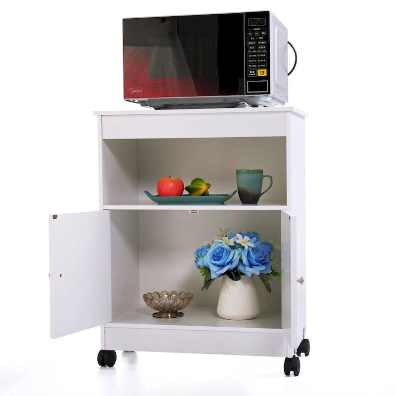 Meuble de rangement blanc pour micro-ondes avec roulettes universelles - 24*14.6*30.8