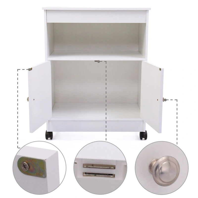 Meuble de rangement blanc pour micro-ondes avec roulettes universelles - 24*14.6*30.8