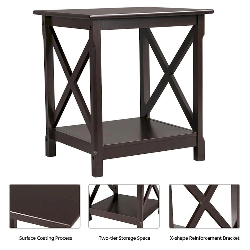 Table d'appoint de chevet en bois avec étagère de rangement