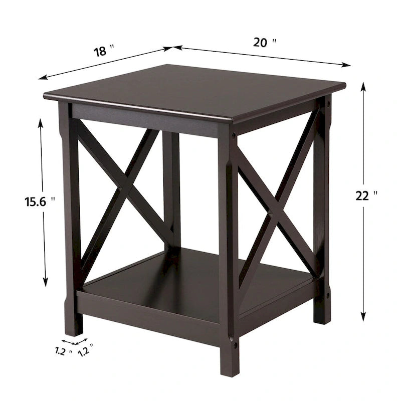 Table d'appoint de chevet en bois avec étagère de rangement
