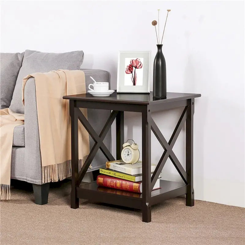 Table d'appoint de chevet en bois avec étagère de rangement