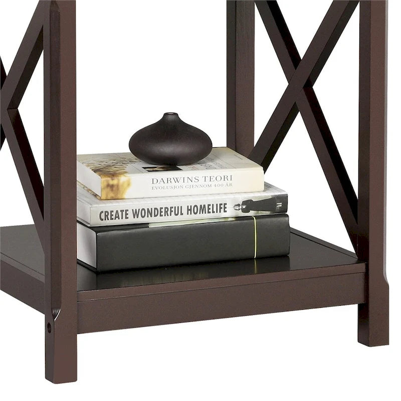Table d'appoint de chevet en bois avec étagère de rangement