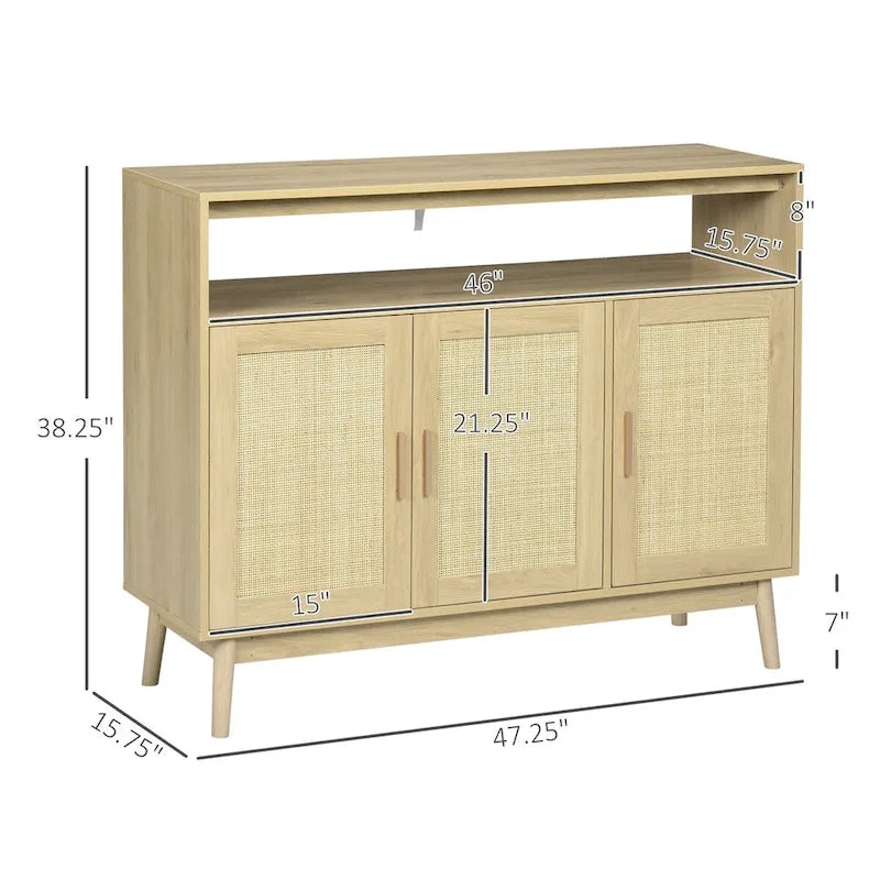 Buffet de salle à manger avec portes en rotin, Naturel
