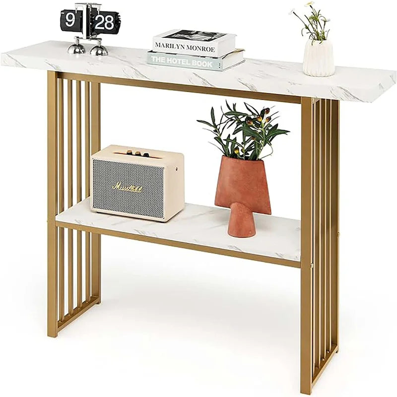 Table console 2 niveaux pour salon, table de couloir moderne pour entrée